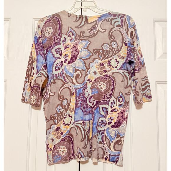Chico's V-Neck Printed Elbow Sleeve Sweater, Size 0 - Picture 2 of 3